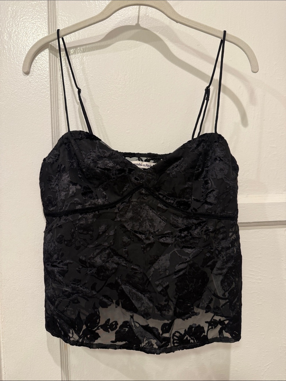 Abercrombie & Fitch Black Velvety Floral Lace Cami Tank